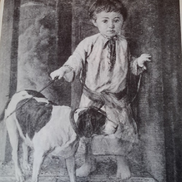 Obraz Witolda Pruszkowskiego (1846-1896) pt. "Portret synka artysty z psem" znajduje się w zasobach Muzeum Narodowego w