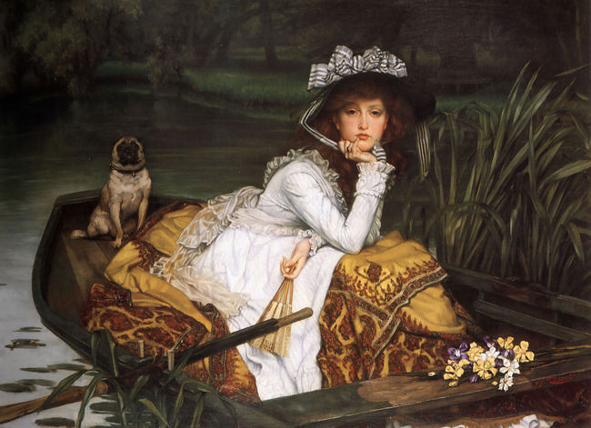 Historia rasy Mops Obraz namalowany przez James Tissot Młoda dama w łodzi