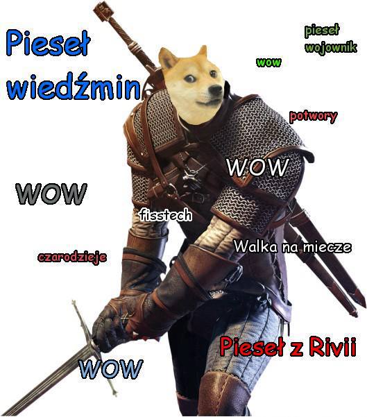 Pieseł wiedźmin mem interentowy Zdjęcie mema internetowego Pieseła wiedźmina