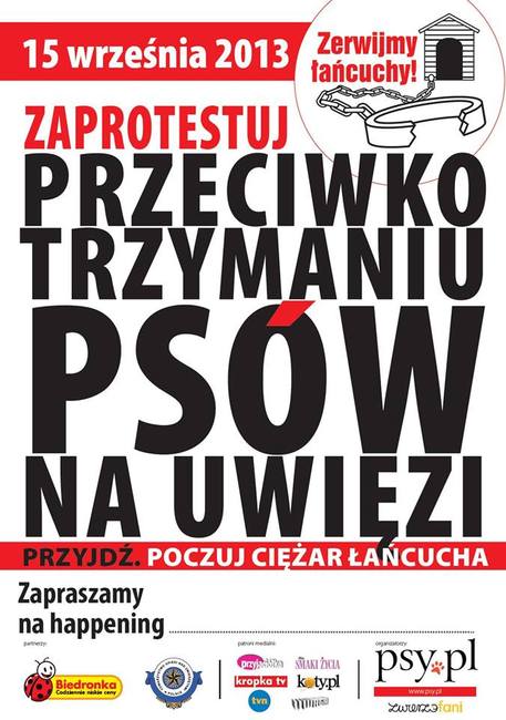 Plakat Akcji Zerwijmy łańcuchy przeciw trzymaniu psów na uwięzi
