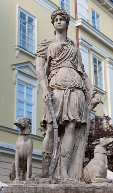 Rzymska bogini łowów Diana z psami